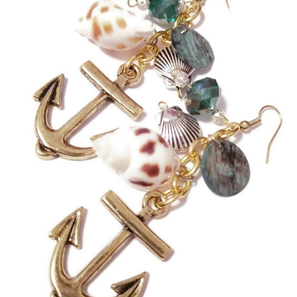 Anchor seashell charm earrings - Picture 2 of 4